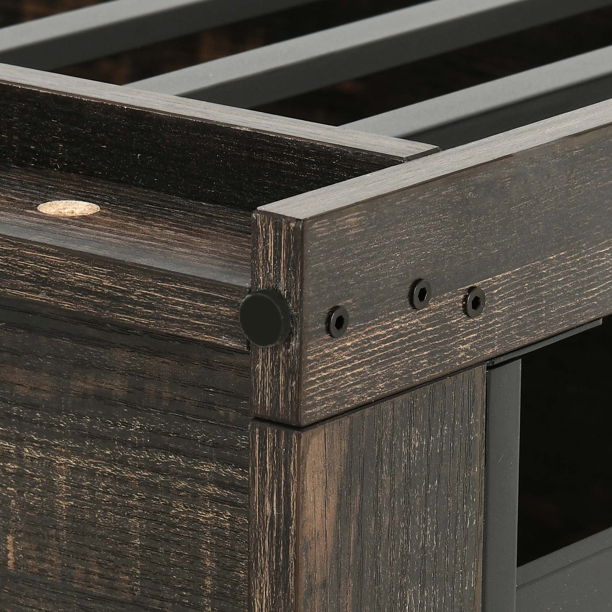 Uforic 55'' W Double Dog Crate Furniture With Sliding Barn Doors & Bowl,Indoor Furniture Style Wooden Large Dog Kennel