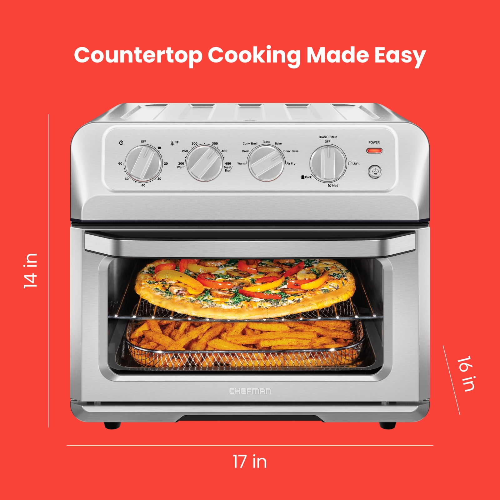 Chefman Air Fryer + Toaster Oven Combo, 7-in-1 Countertop Convection, 20 Qt Capacity - Stainless Steel, New