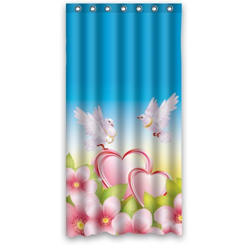 Cortina de Ducha ABPHQTO Palomas Volando a Corazones Rojos poliéster Impermeable 90x180 cm