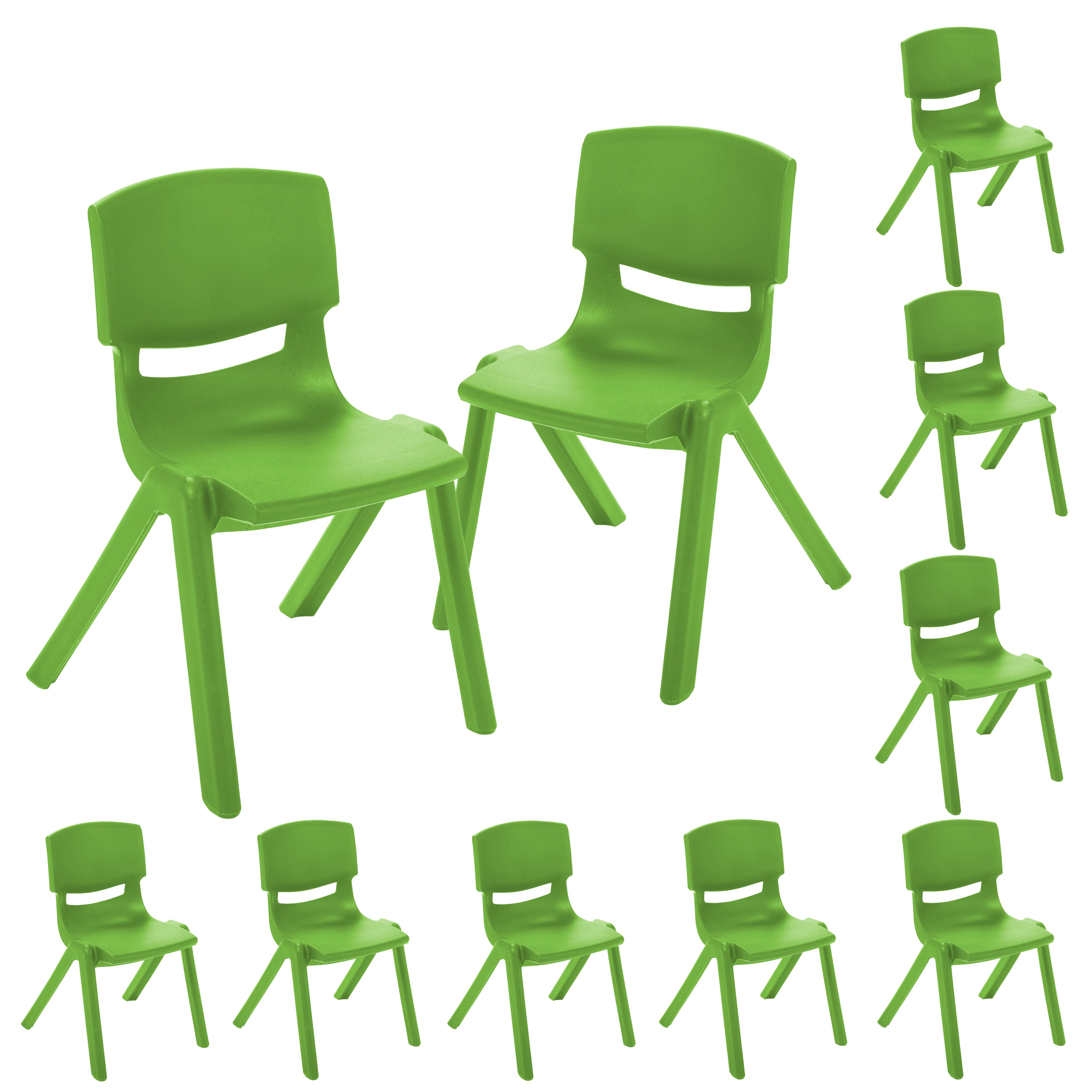 10pk Green ECR4Kids 10 inch Plastic Stackable Classroom Stack Chairs for Kids 