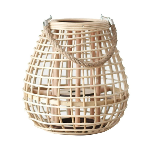 Rustic Bamboo Candle Holder Lantern Shape Ornament for Home Table 28x30cm