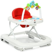 Babyjoy 2-in-1 Foldable Baby Walker with Adjustable Heights & Detachable Toy Tray Red