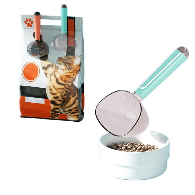Pet Grain Spoon For Dogs Cats, Plastic Feeding Tool With Clip, Hygienic Large Capacity, Sleek Design Quality Materials, Easy To Operate Clean For Living Room