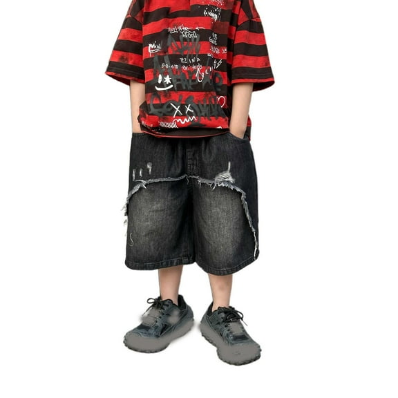 Boys Baggy Jeans Ripped Slim Fit Mid-Thigh Athletic Shorts Baby Boy Summer Boys Baseball Pants 11-12 Years Boys Fashion