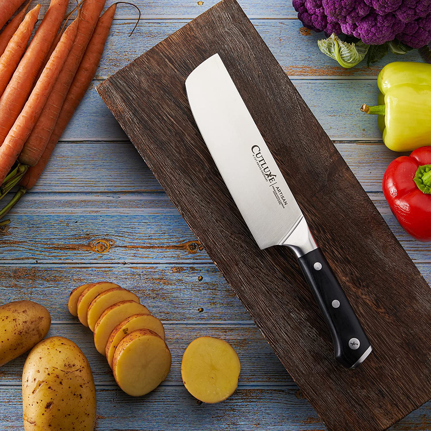 CUTLUXE Nakiri Knife – 7" Vegetables Knife, Japanese Chef Knife for Chopping, Dicing & Slicing – Razor Sharp & Full Tang – Ergonomic Handle Design – Artisan Series