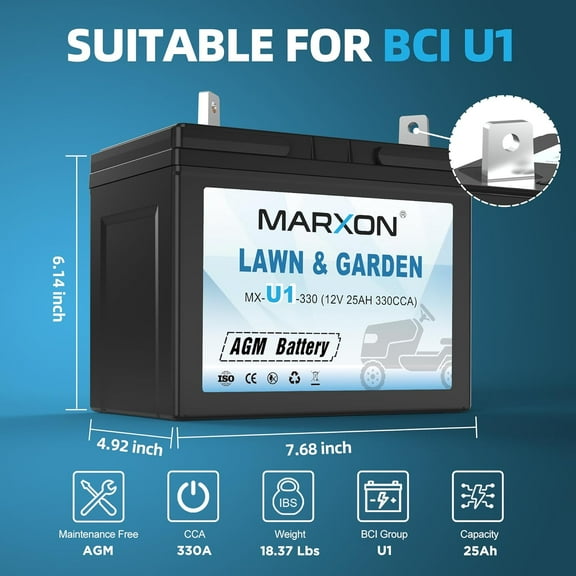 U1 12v 330CCA Riding Lawn Mower Battery