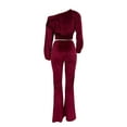 thumbnail image 5 of Seyurigaoka Women Juniors Solid Color Leisure Suit, Puff Sleeve Short Tops, Bell-bottomed Pants, 5 of 8