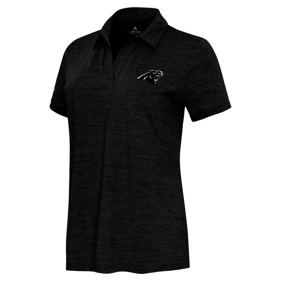 Women's Antigua Heather Black Carolina Panthers Layout V-Neck Polo