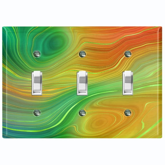 Metal Light Switch Plate Cover Image of Marble Green Yellow Swirl Galaxy MAR075
