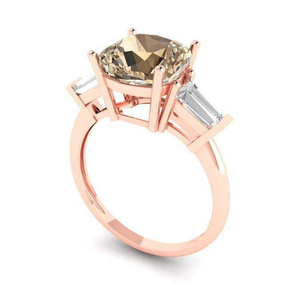 3 ct Cushion Cut Yellow Moissanite Three-Stone Engagement Ring for Women in 18K Rose Gold