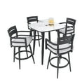 thumbnail image 2 of Noble House 5-Piece Outdoor Bar Set, Sintered Stone Table & 4 Swivel Chairs, Sunbrella Fabric Cushions, Ember Black, 2 of 14