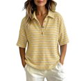thumbnail image 2 of Short Sleeve Waffle Knit Shirt for Women Striped Polo Collar Top Loose Fit Button Neck Casual Preppy Vacation Summer, 2 of 6