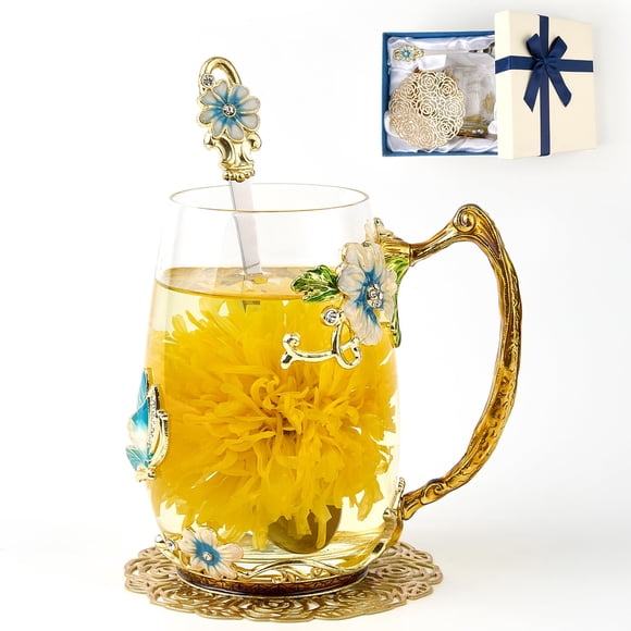 Taza de café AISVELDY, taza de té con forma de flor y mariposa, cristal