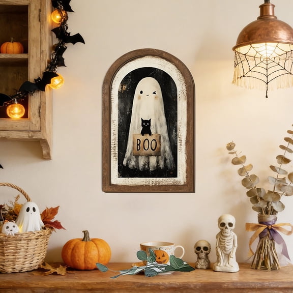 Vintage Wooden Framed Wall Art for Living Room, Ghost Head Artwork Fall Prints Decor, Halloween Wall Decor, Gallery Picture Painting, for Bedroom Kitchen,4.9"x7.9"(A)