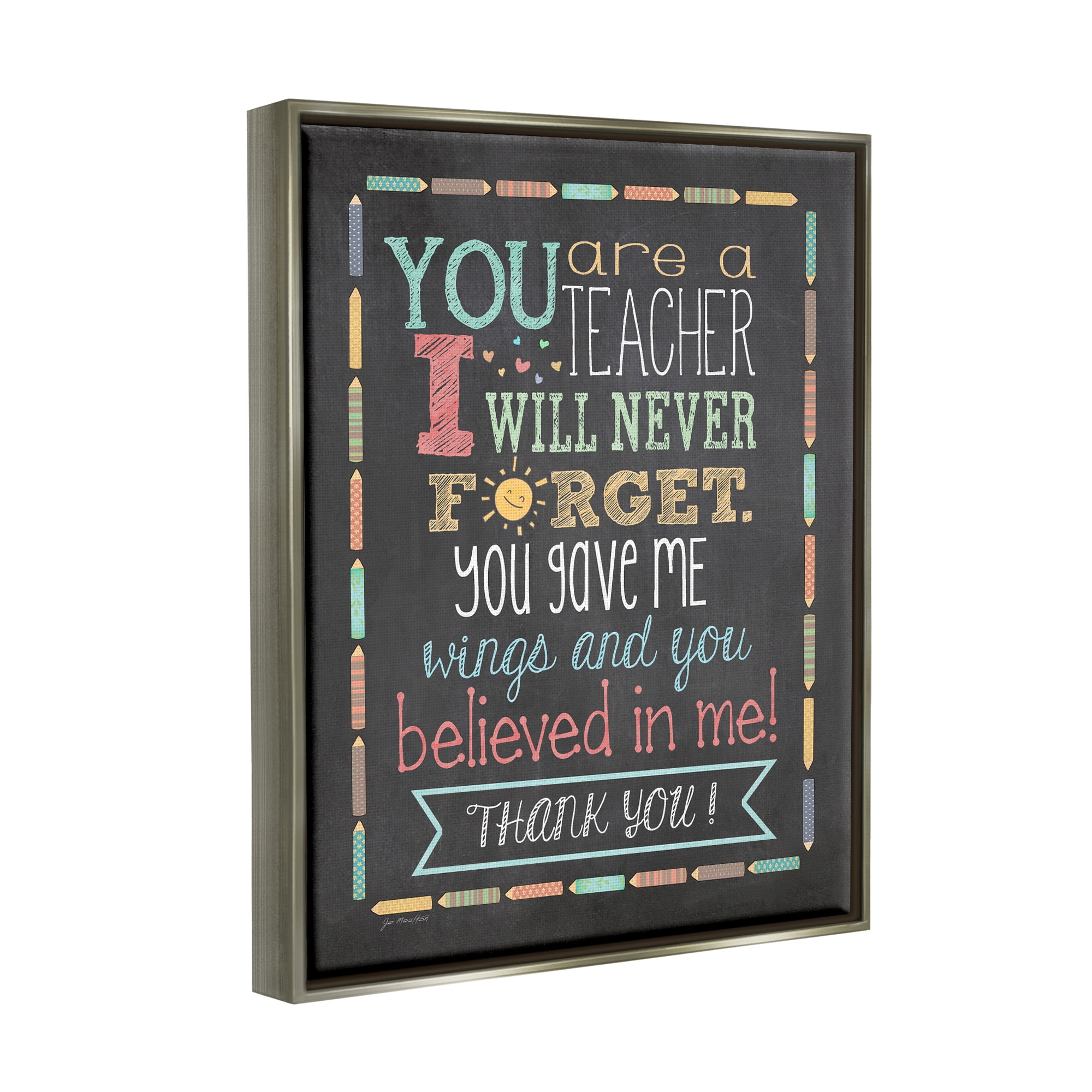 Stupell Teacher I'll Never Forget Phrase Inspirational Painting Gray Floater Framed Art Print Wall Art