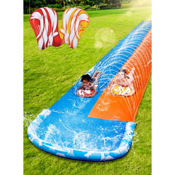 Joyfy Glissoire d'Eau Extra Longue de 9,9 Mètres avec 2 Planches Gonflables, Jeux Extérieurs Glissoire d'Eau pour Pelouse pour Enfants Adultes Cour Arrière Jouet d'Eau d'Été Plaisir Extérieur