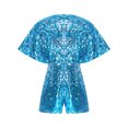 thumbnail image 3 of iefiel Girls Sequins Jumpsuits Sparkly Rompers V Neck Cap Sleeve Pageant Party Disco Dance Outfits Light Blue 12, 3 of 5