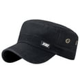 thumbnail image 2 of CUIYUAN Military Cadet Army Cap for Men Women Vintage Adjustable Flat Top Hat Sun Flat Cap Style Hat Cap Unique Design Vintage Unisex Basic Baseball Cap Black, 2 of 6
