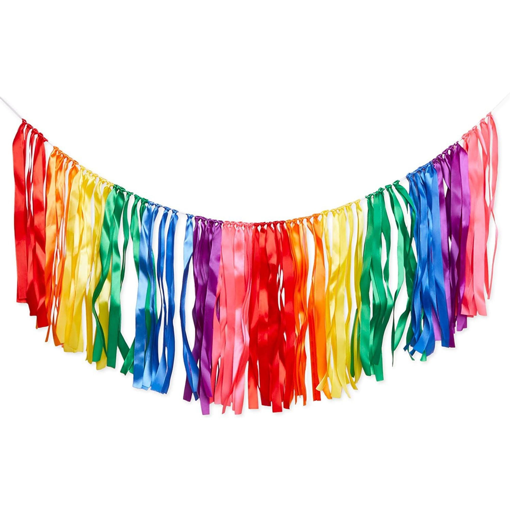 Rainbow Party Garland Hanging Decorations, Colorful Ribbon Tassel Banner for Birthday, Baby