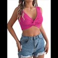 thumbnail image 1 of Top Corto Sin Mangas de Punto Acanalado con Cuello en V y Frontal para Mujer Rosa Roja M, 1 of 9