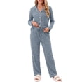 thumbnail image 2 of Weekease Pajama sets for Women Button up Tops Drawstring Pants Sleepwear Contrast Piping Fall Nightwear with Pockets, 2 of 7