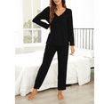 thumbnail image 4 of MLDRA Women’s Pajama Sets 2 Piece Lounge Set Long Sleeve V Neck Top and Pants Soft Sleepwear Nightwear Pjs Fall Black, 4 of 7