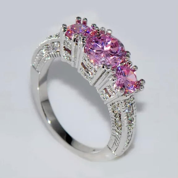 7mm Pink Zirconia Band Women 10Kt White Gold Filled Wedding Party Ring Size 6-12