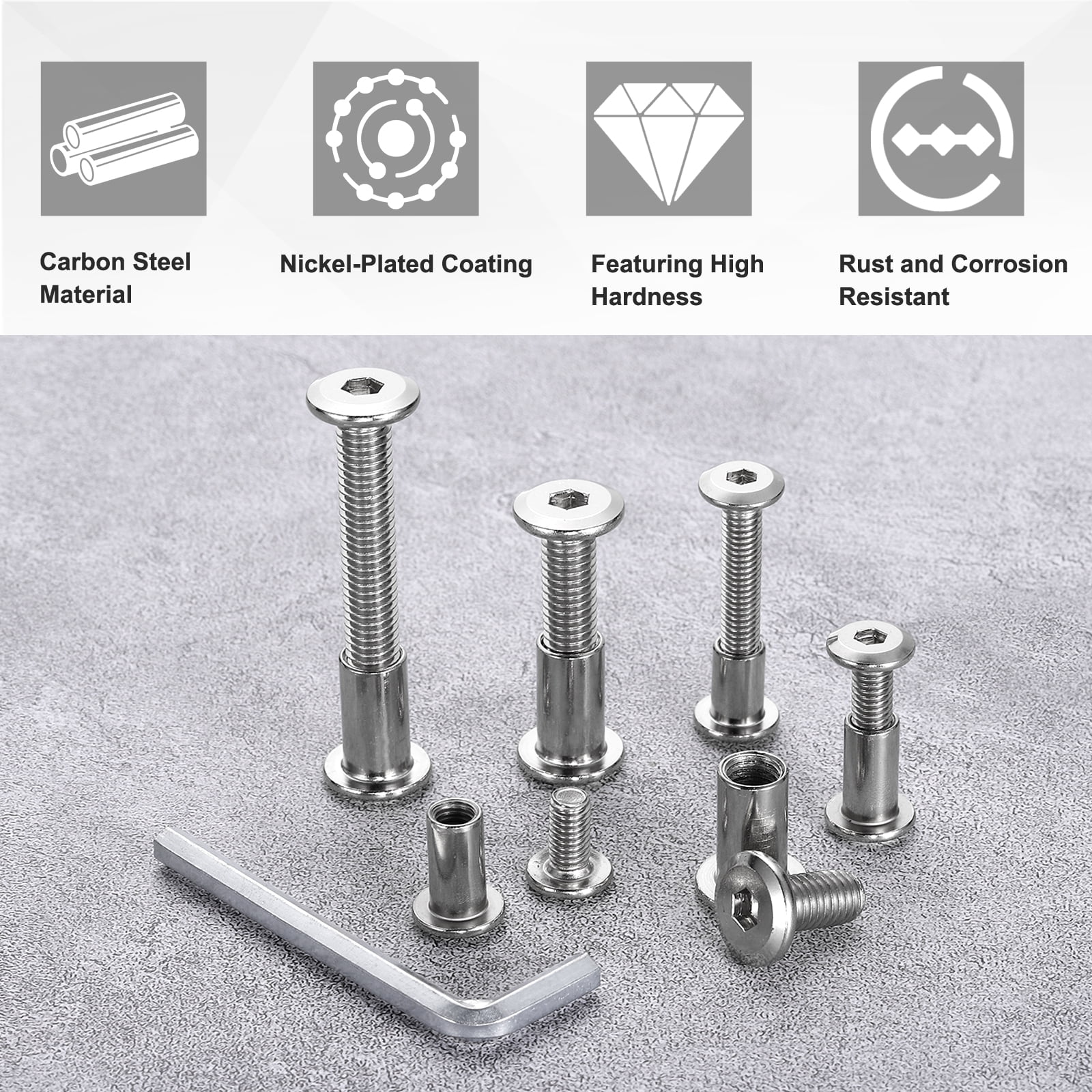 Uxcell 20Sets M8x30mm Hex Drive Socket Cap Bolt M8*18mm Nuts with M5 Hex Wrench Silver