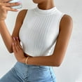 thumbnail image 4 of HOMBOM Crop Tops for Women Tank Top Ribbed White Crew Neck Sleeveless Slim Dressy Solid Color Shirt, 4 of 6