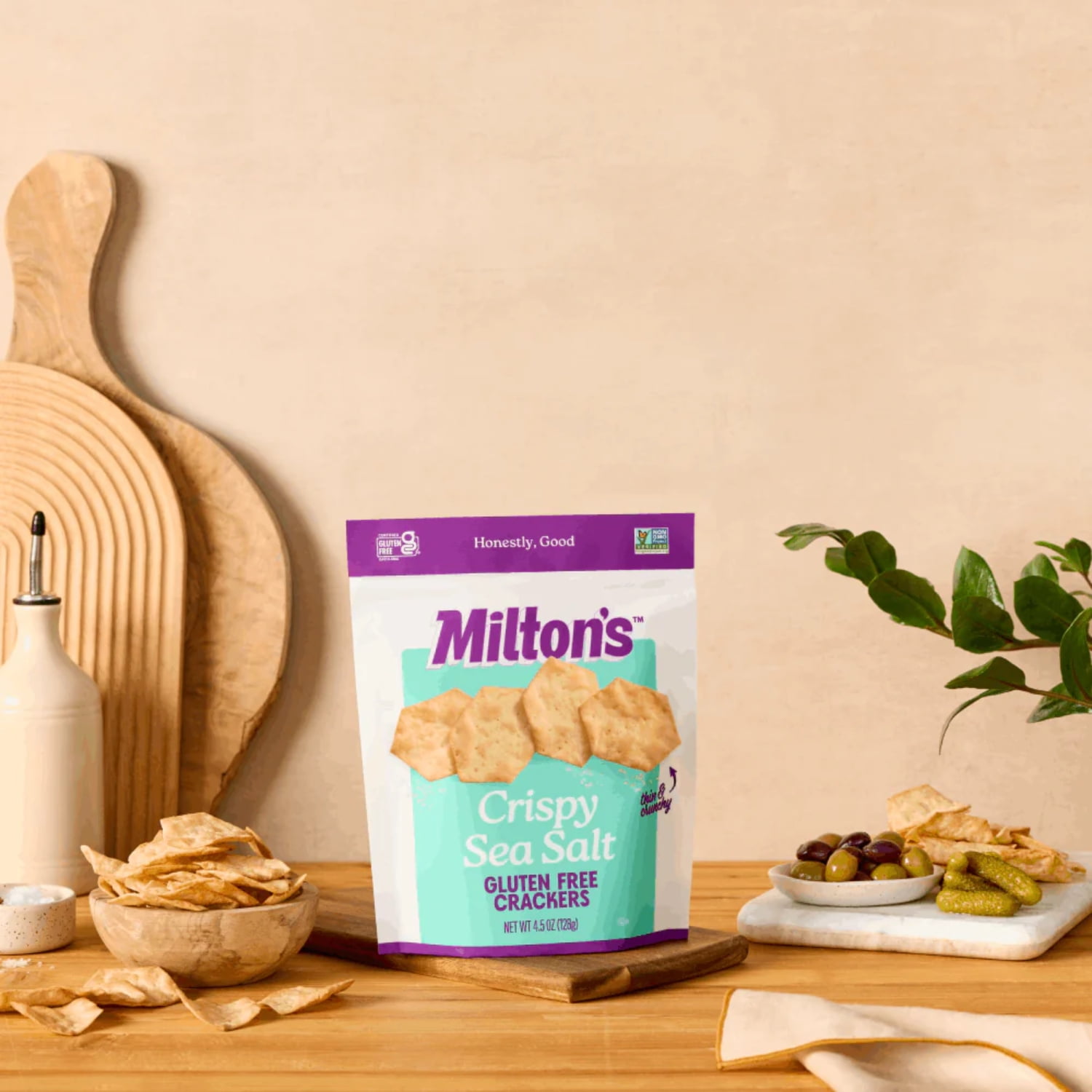 (2 pack) Milton's Gluten Free Crackers - Crispy Sea Salt, 4.5oz, Plastic Bag
