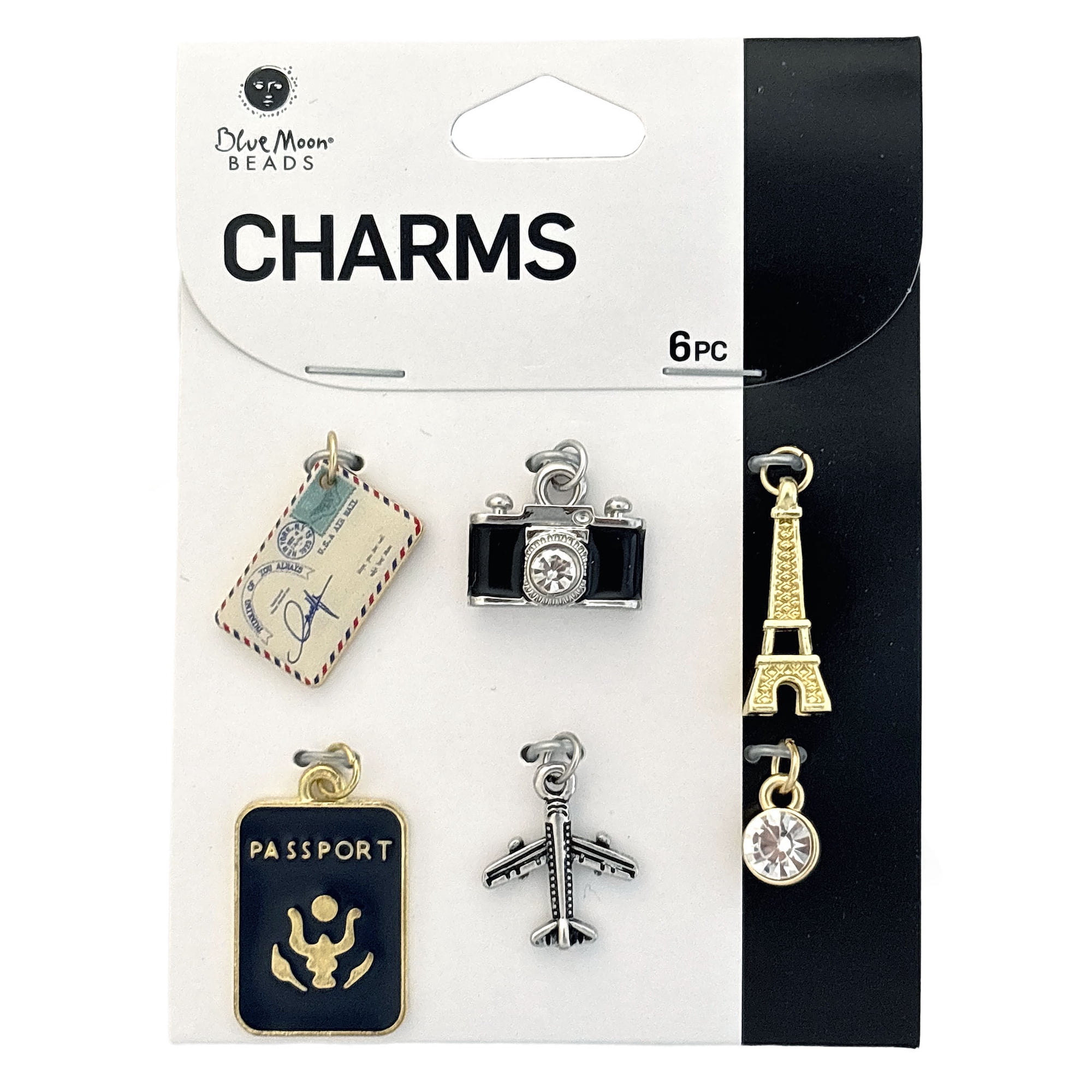 Blue Moon Beads Gold and Silver Plated Zinc Alloy Travel Charms - 6 Piece