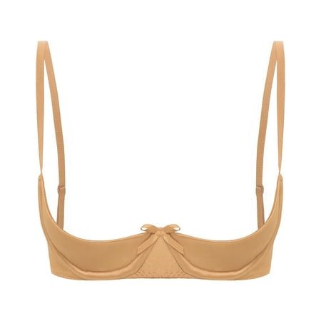 zdhoor Women s Satin Balconette Bra Demi Half Cup Push Up Underwire Bra Lingerie Shelf Bra Tops Champagne L