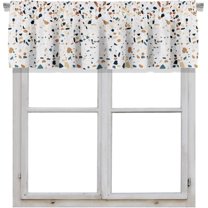 Blackout Terrazzo Stone Floor Rod Pocket Short Window Curtain Valance for Kitchen Bedroom Decor, 52" x 18", Light Grey and Black, 1 Panel