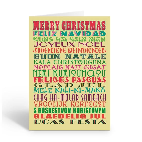 Stonehouse Collection Merry Christmas Cards - 12 Holiday Cards & Envelopes - Feliz Navid, Mele Kali-Ki-Maka - Merry Christmas Different Languages - USA Made