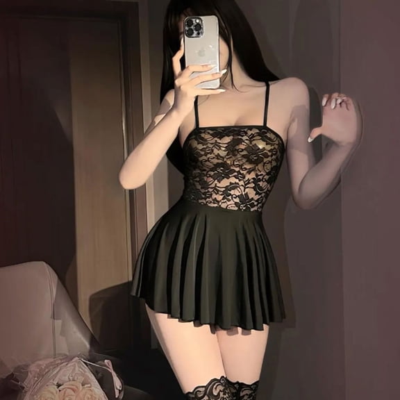 Women's Sheer Lace Mesh Babydoll Chemise Sexy V-Neck Nightie Flattering Camisole Lingerie Sleepwear