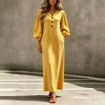 thumbnail image 3 of Boho Dresses for Women 3/4 Length Puff Sleeve V Neck Casual Maxi Dress with Pockets Vacation Beach Dress, 3 of 5