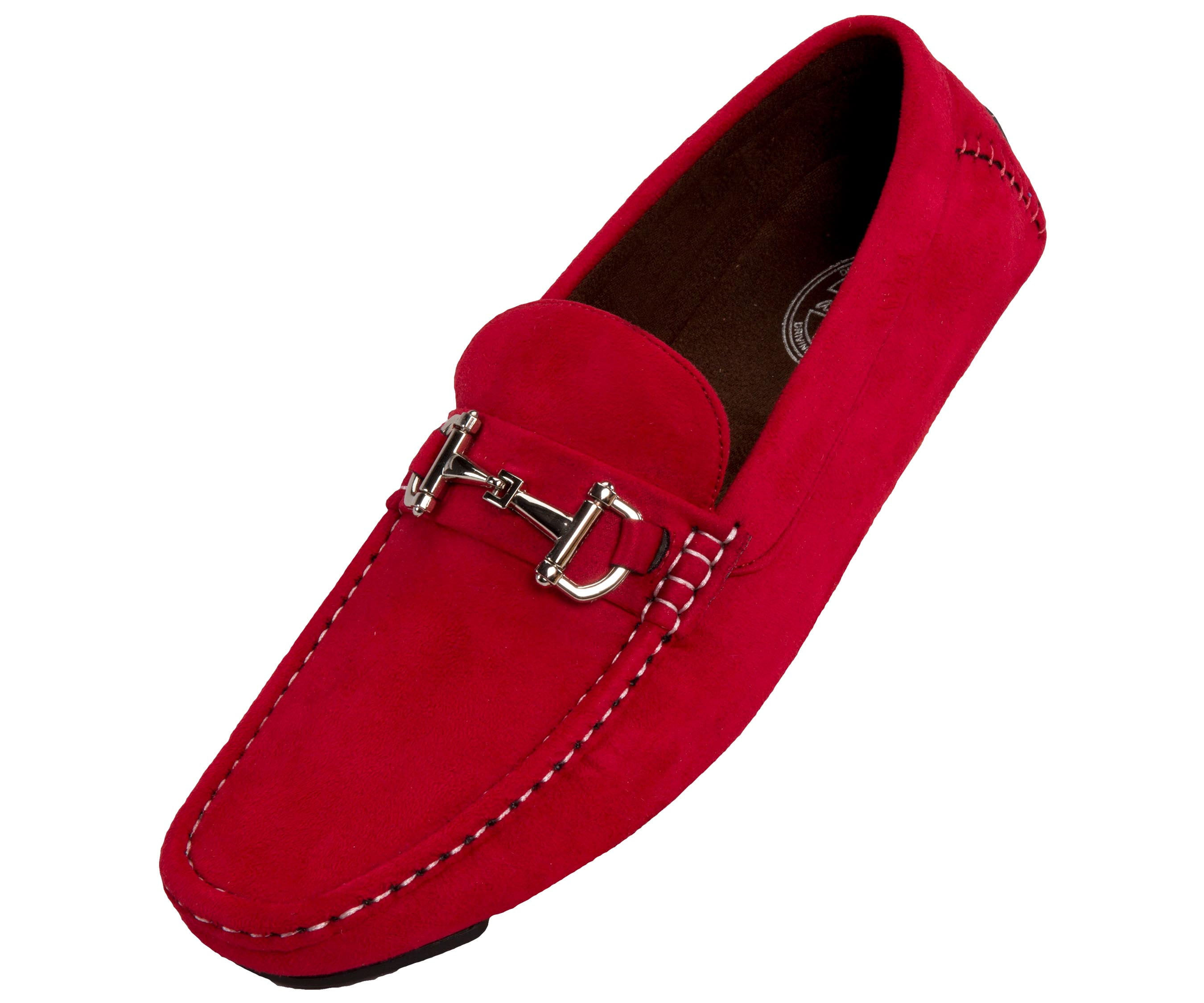 red suede moccasins