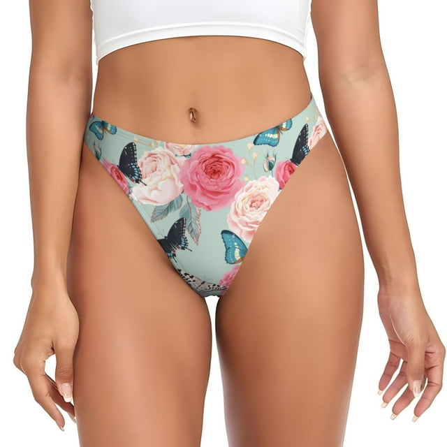 Balery Roses and Butterflies Tangas de Algodón para Mujer con Estampado – Ropa Interior Sexy, Transpirable, G-string-4X-Large