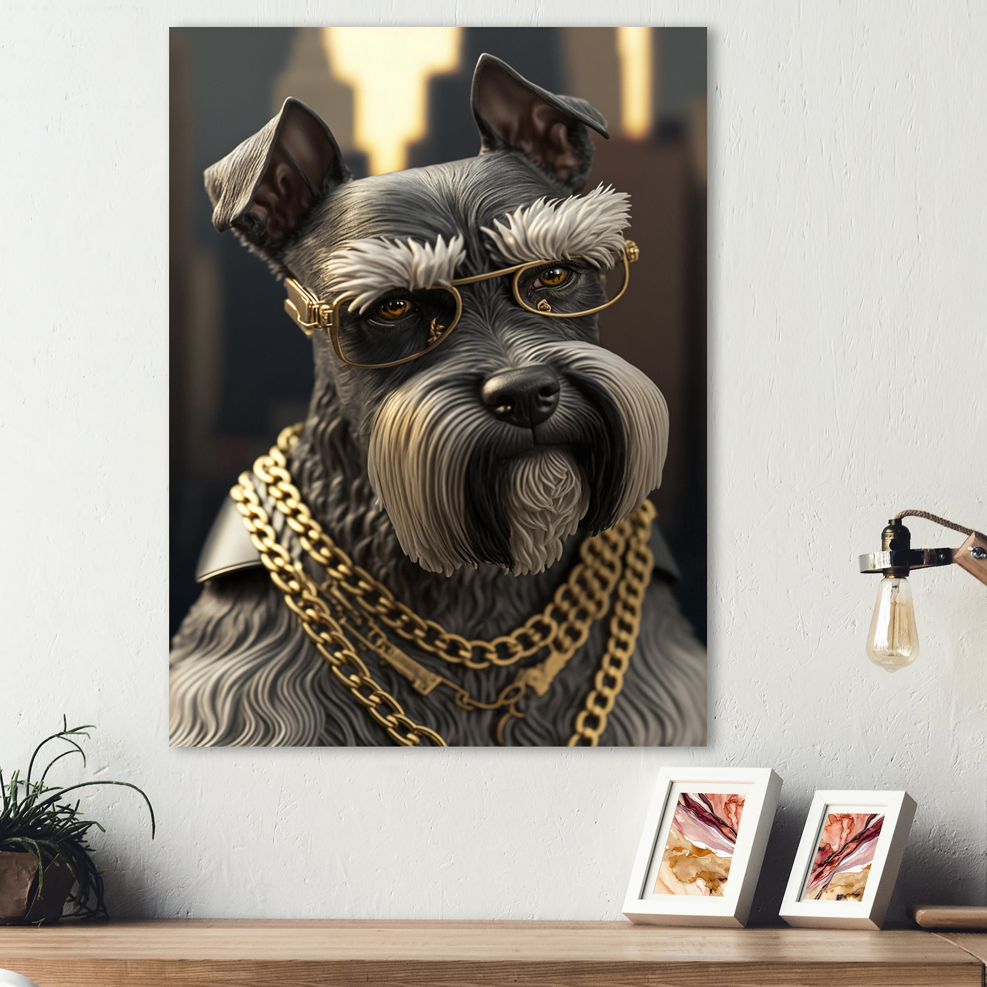 Designart Schnauzer Gangster in NYC I Canvas Wall Art