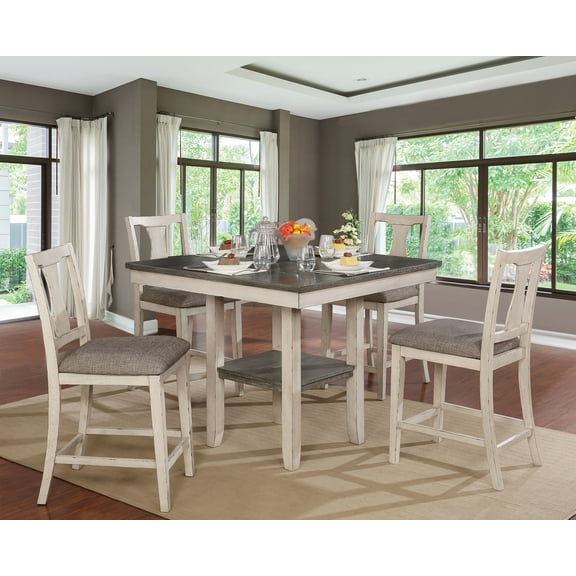 Furniture of America Abram II Contemporary 5-Piece Counter Dining Set, Gray