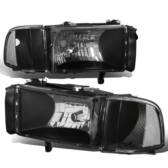 DNA Motoring HL-OH-DR944P-BK-CL1 For 1994 to 2002 Dodge Ram Truck 1500 2500 3500 Headlight Corner Lamp Black Housing Clear Side 95 96 97 98 99 00 01 Left Right