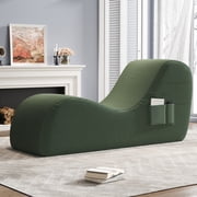 Yoga Curve Chair, Corduroy Yoga Chaise Lounge Chair for Adults, With Lumbar Pillow, Side Pocket, Ottoman, Modern Yoga Couch for Stretching and Relaxation, Green