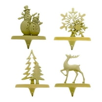 Christmas Stocking Hangers For Mantel Set Of 4 - Gold Color Weighted Stocking Holders For Mantle - Stocking Weights For Mantle - Mantel Stocking Holder For Mantle So Santa Can Reach The Stockings