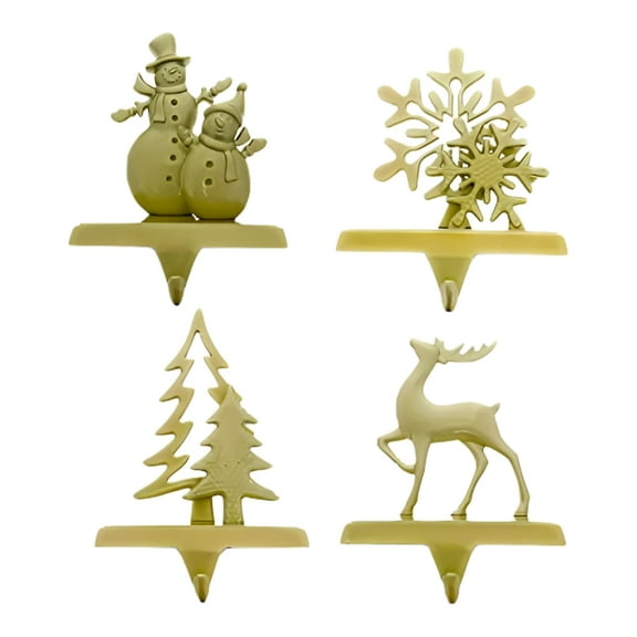 Christmas Stocking Hangers For Mantel Set Of 4 - Gold Color Weighted Stocking Holders For Mantle - Stocking Weights For Mantle - Mantel Stocking Holder For Mantle So Santa Can Reach The Stockings