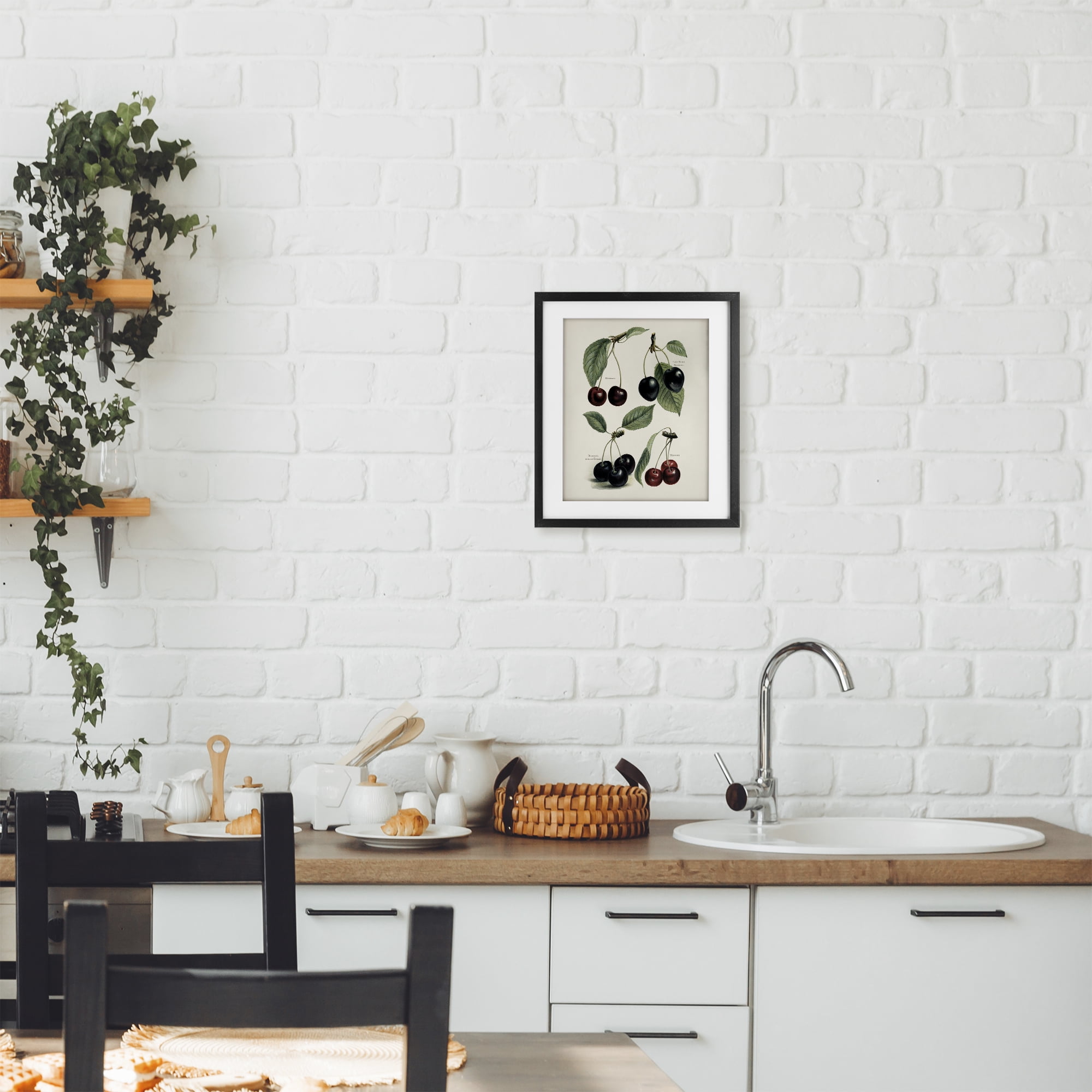 Natural Detailed Cherry Studies Black Framed Print Under Glass, design by Lettered and Lined