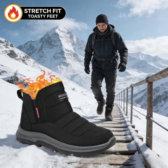 Men's Winter Ankle Snow Boots Waterproof Insulated Warm Fur Lining Outdoor Shoes