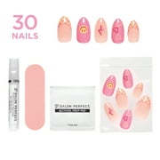 Salon Perfect Artificial Fake Press Ons, 337 Modern Nostalgia, Smiley Checkered, Short Almond, File and Glue Included, 30 Nails