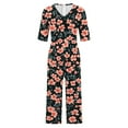 thumbnail image 4 of Women's One Piece Pants Casual Short Sleeve Floral Print V Neck Jumpsuit Back Zip Up Loose Fit Cropped Pants with Pocket, 4 of 4