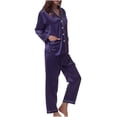 thumbnail image 2 of Usmixi Womens Silky Satin Pajamas Set Casual 2 Piece Homewear Outfits Button Down Long Sleeve Pocket Shirts and Pant Sleepwear Lounge Sets Clearance under $5, 2 of 6