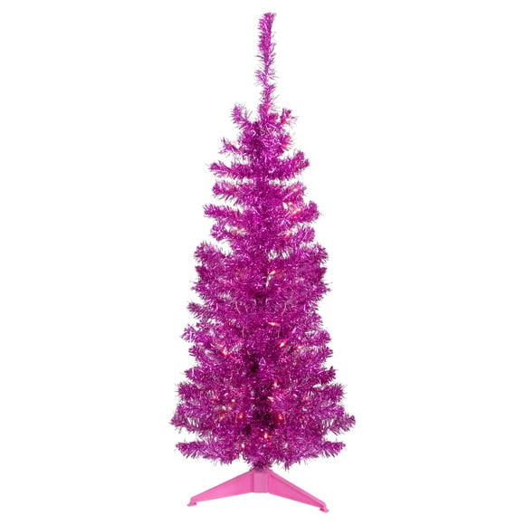 Northlight 4' Pre-Lit Pink Artificial Tinsel Christmas Tree, Clear Lights